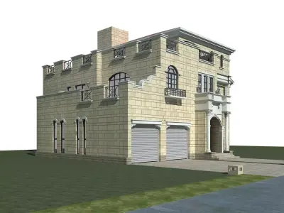 Villa house with garages on side 3D model