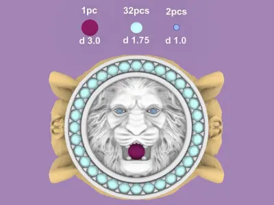 Atlants ring with a Lion 3D print model