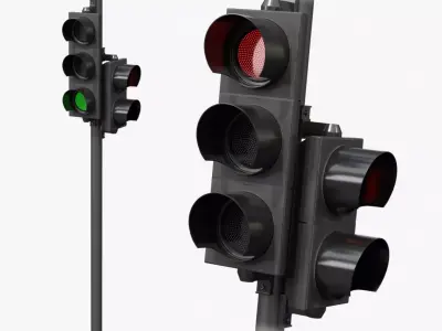 Traffic Light with Pole - Vehicle and Pedestrian Signal Heads 3D model