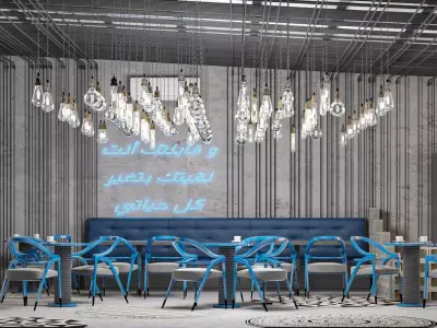 Modern Industrial Coffee Shop Interior Scene 3D model