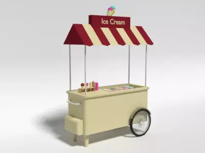 Low Poly Cartoon Ice Cream Cart Low-poly 3D model