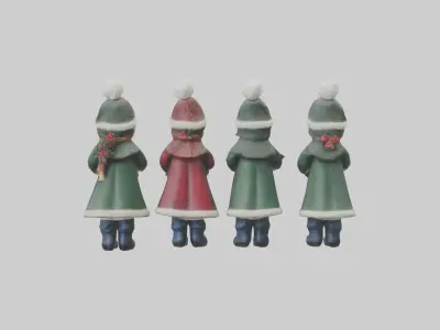 Christmas Carolers Figurine model Low-poly 3D model