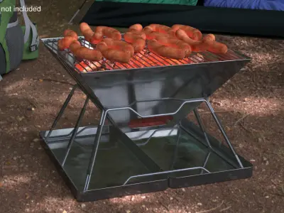 Portable BBQ Grill with Food 3D model