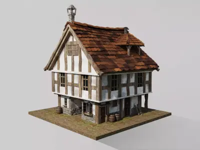 Lowpoly Medieval House with PBR textures Low-poly 3D model