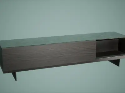 Table Set Low Poly Game Ready tv stand with drawers Low-poly 3D model