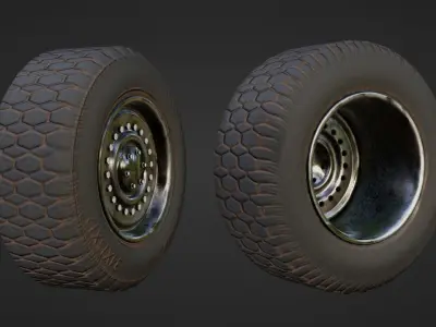 Game ready wheels Low-poly 3D model