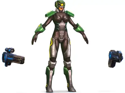 Cartoon Sci-Fi Cyborg Drone Sniper Soldier Low-poly 3D model 2