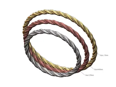 Beaded twisted rope bangle sizes S M L 3D print model