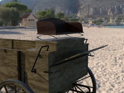 wagon old wooden cart on beach Low-poly 3D model purchase