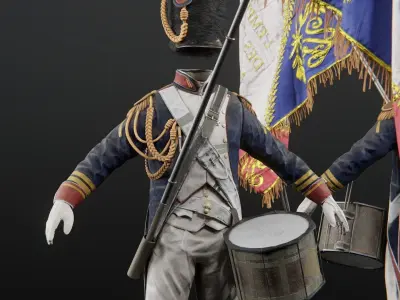  Soldier Napoleon Flag Support Rigged Low-poly 3D model