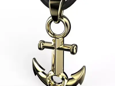 Anchor gold pendant on cord 3D print model