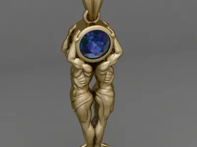 Antique Gents Pandent blue Saphire  3D print model
