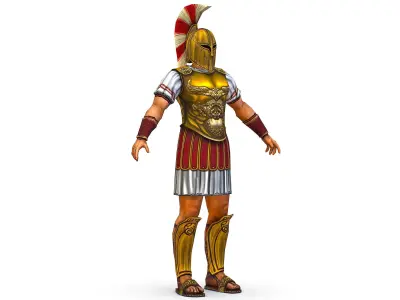 Ancient Warrior in Golden Armor and Helmet Low-poly 3D model