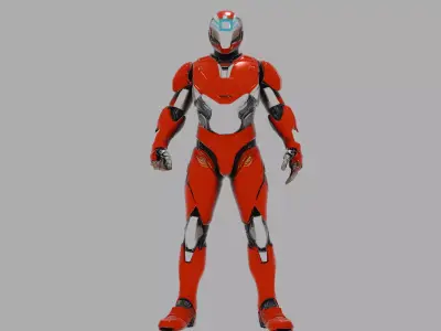 Red Silver Futuristic Power Armor 3D model