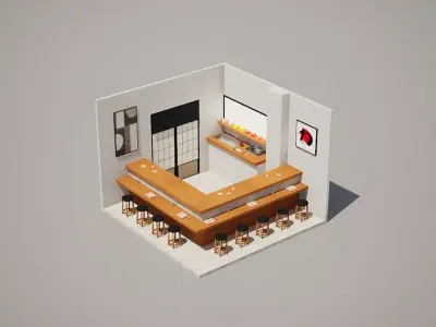 Sushi restaurant isometric Low-poly 3D model
