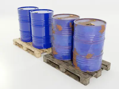 Pallet with Steel Barrels 3D model