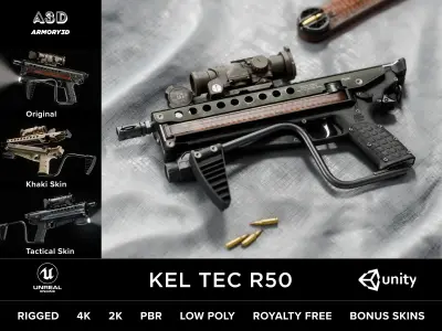 Submachine Gun Pack - Game Ready AAA Rigged Low-poly 3D model