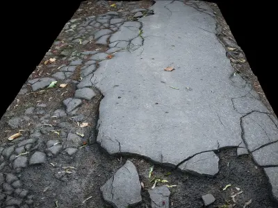 asphalt cracked tree roots part part5 Photogrammetry Low-poly 3D model