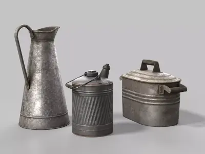 Antique metal containers set Low-poly 3D model