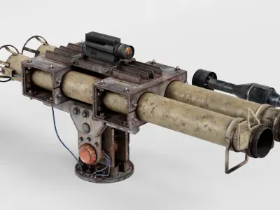 super double-barrel rocketlauncher turret da1 Low-poly 3D model