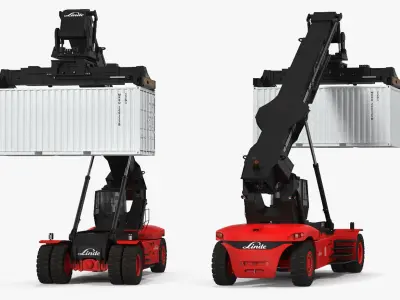 Linde Reach Staker with 20ft ISO Container Rigged 3D model