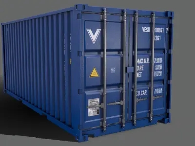 PBR 20 ft Shipping Cargo Container Version 2 - Blue Low-poly 3D model