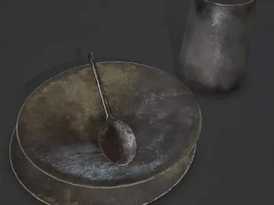 Medieval Metal Dishes Free low-poly 3D model