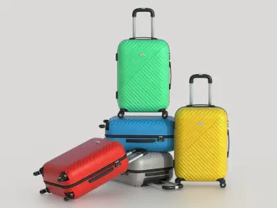 Suitcase 2 colorful suitcases on wheels Low-poly 3D model
