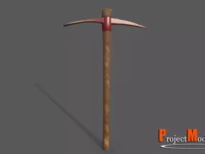 Pickaxe-Version001 axe with wooden handle Low-poly 3D model