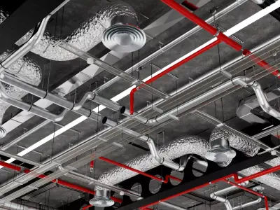 Industrial HVAC Ceiling System  Low-poly 3D model