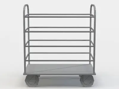 Trolley wooden on wheels Low-poly 3D model