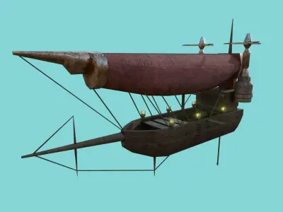 Steampunk Airship - Sci-Fi Aircraft 03 - Flying Ship Low-poly 3D model
