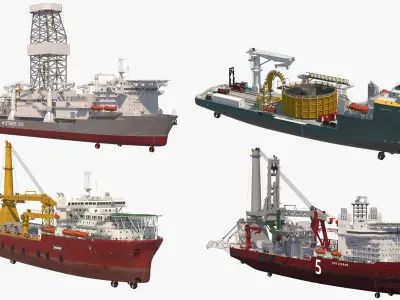 Offshore Oil and Gas Operational Drilling and Laying Vessels 3D model