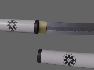 PBR Katana Japanese Sword White V3 Low-poly 3D model