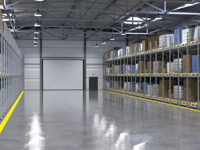Warehouse 2 with shelves and boxes 3D model