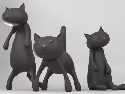 Halloween Black Cat Ornament Set 3Poses Low-poly 3D model
