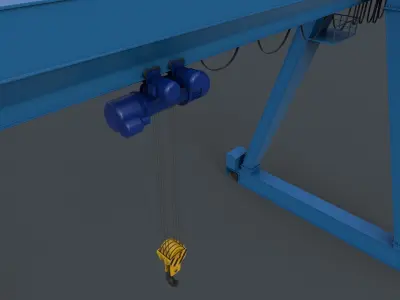 PBR Single Girder Gantry Crane V1 - BLUE LIGHT Low-poly 3D model