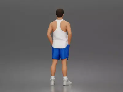 Man stands hands in pockets wearing tanktop shorts 3D print model