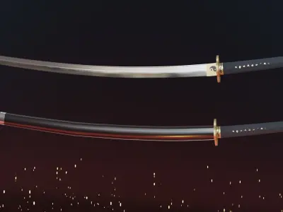 Katana swords flying in air - animation Low-poly 3D model