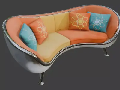 Vintage Atompunk Curved Chrome Sofa 3D Model Low-poly 3D model
