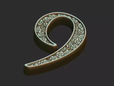 Floral numbers design gothic gold silver ancient formal royal  3D print model
