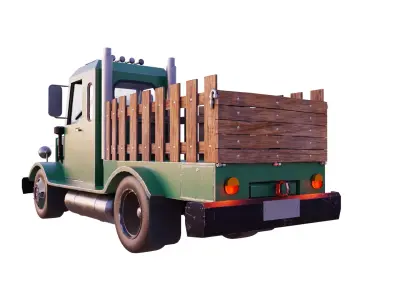 An old truck in a low poly  cartoon style Low-poly 3D model