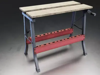 Folding Metal Workbench Low-poly 3D model