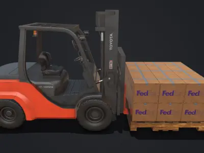 Toyota Pneumatic Tire Forklift with Boxes Low-poly 3D model