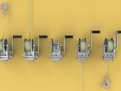 WINCHES HAND CRANK WINCH HOIST WIRE LIFTER ROPE SLING HOOK CRANE 3D model