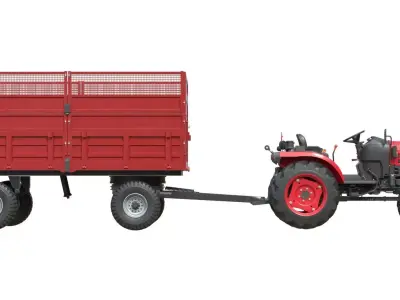 Mahindra Oja Tractor and Dump Trailer  Low-poly 3D model