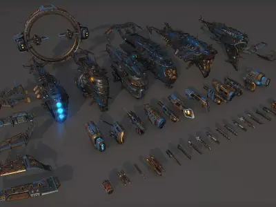 Spacecraft Pack Low-poly 3D model