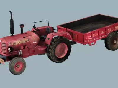 Tafe Tractor With Trailer 3D Model Low-poly 3D model