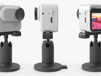 Compact Action Camera with Rear Touchscreen on Stand 3D model