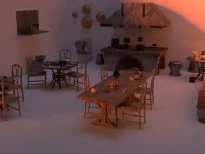Medieval Kitchen Low Poly AR VR Asset Pack Low-poly 3D model